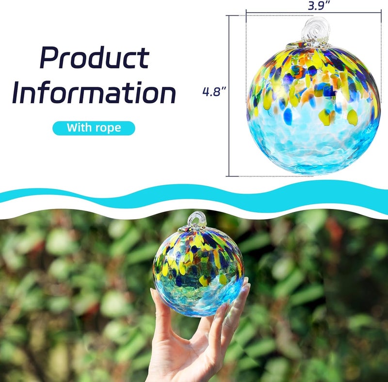 VOREEN 4" Hanging Glass Garden Gazing Ball Hand Blown Glass Witch Ball Christmas Ornament Friendship Balls for Outdoor Garden Patio Window Home Décor, Gift for Mom Wife Friend, Blue Ocean - Image 4